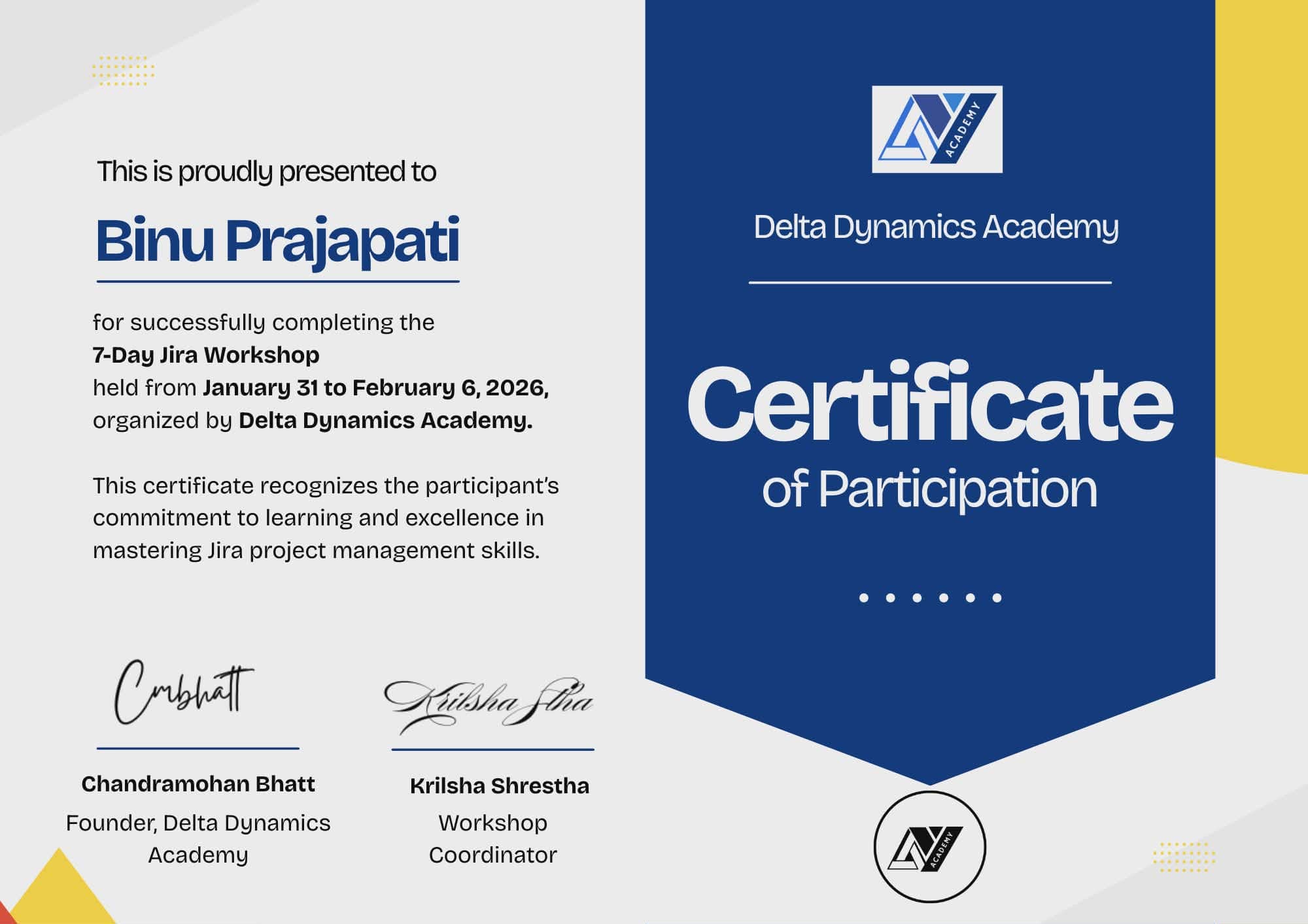 Jira Training Certificate